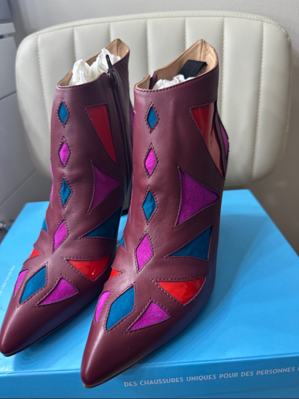 Fluevog Twist Waltz Burgundy Ankle Boots New in Box NWT - Picture 4 of 7